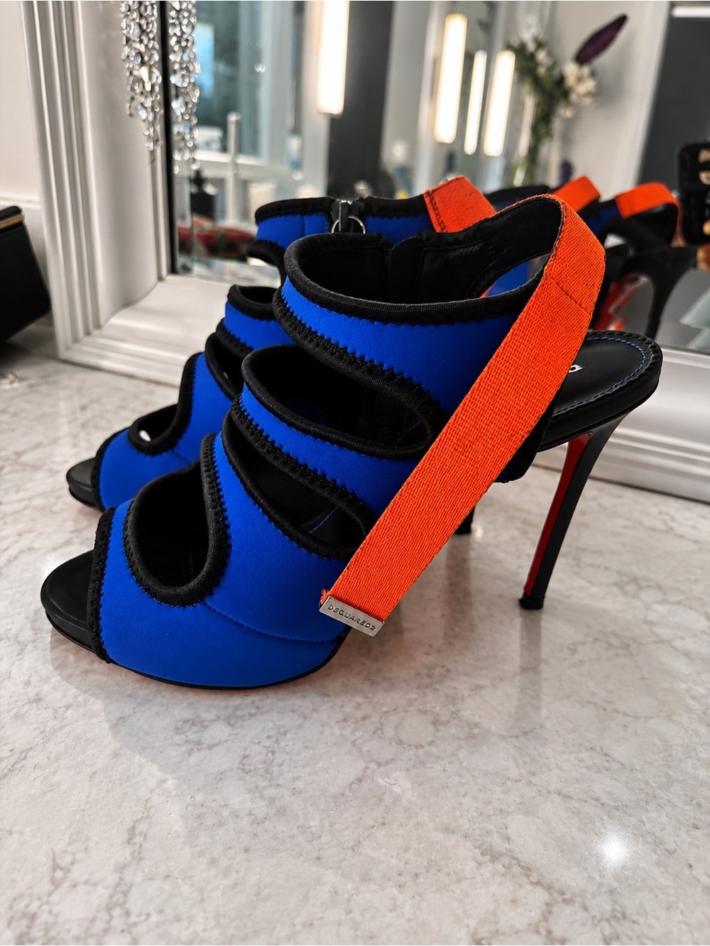 DSQUARED2 Blue and Orange High Heel Strappy Sandals size 40
